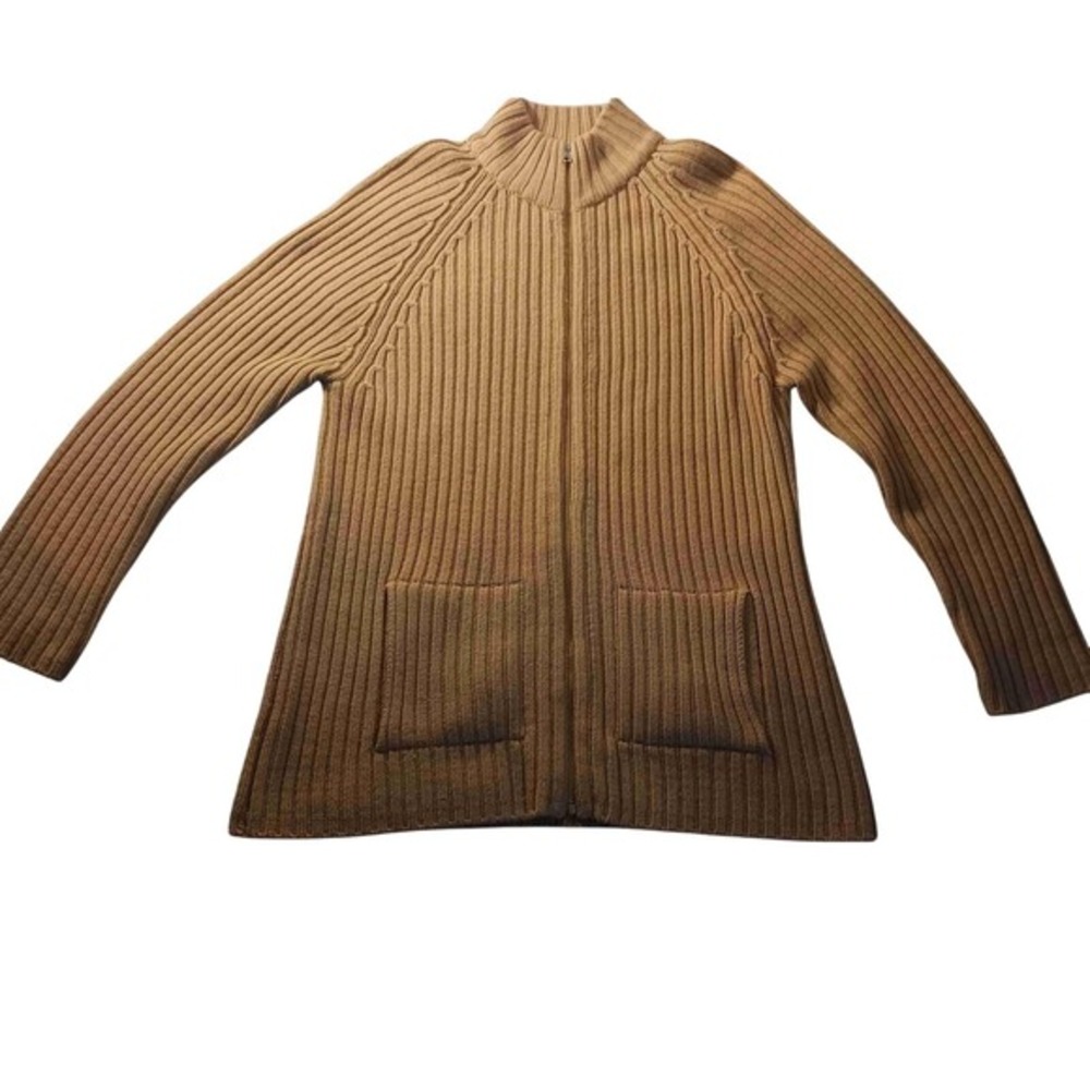 Folio Saks Fifth Ave Merino Wool Zip Cardigan L Ribbed Knit‎ READ Quiet Luxury